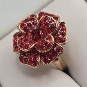 Pave Diamond Ruby Flower Cluster Ring Size 6.75 18K GP